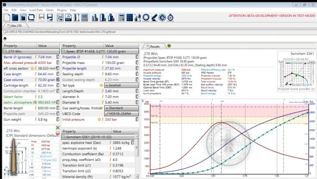 Screenshot Gordons Reloading Tool